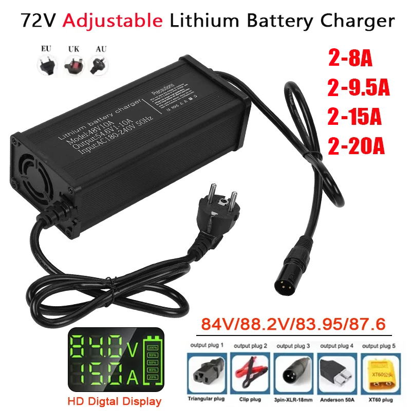 72V 15A Fast Charger - 72V 2-8A 2-9.5A 2-15A 2-20A Adjustable